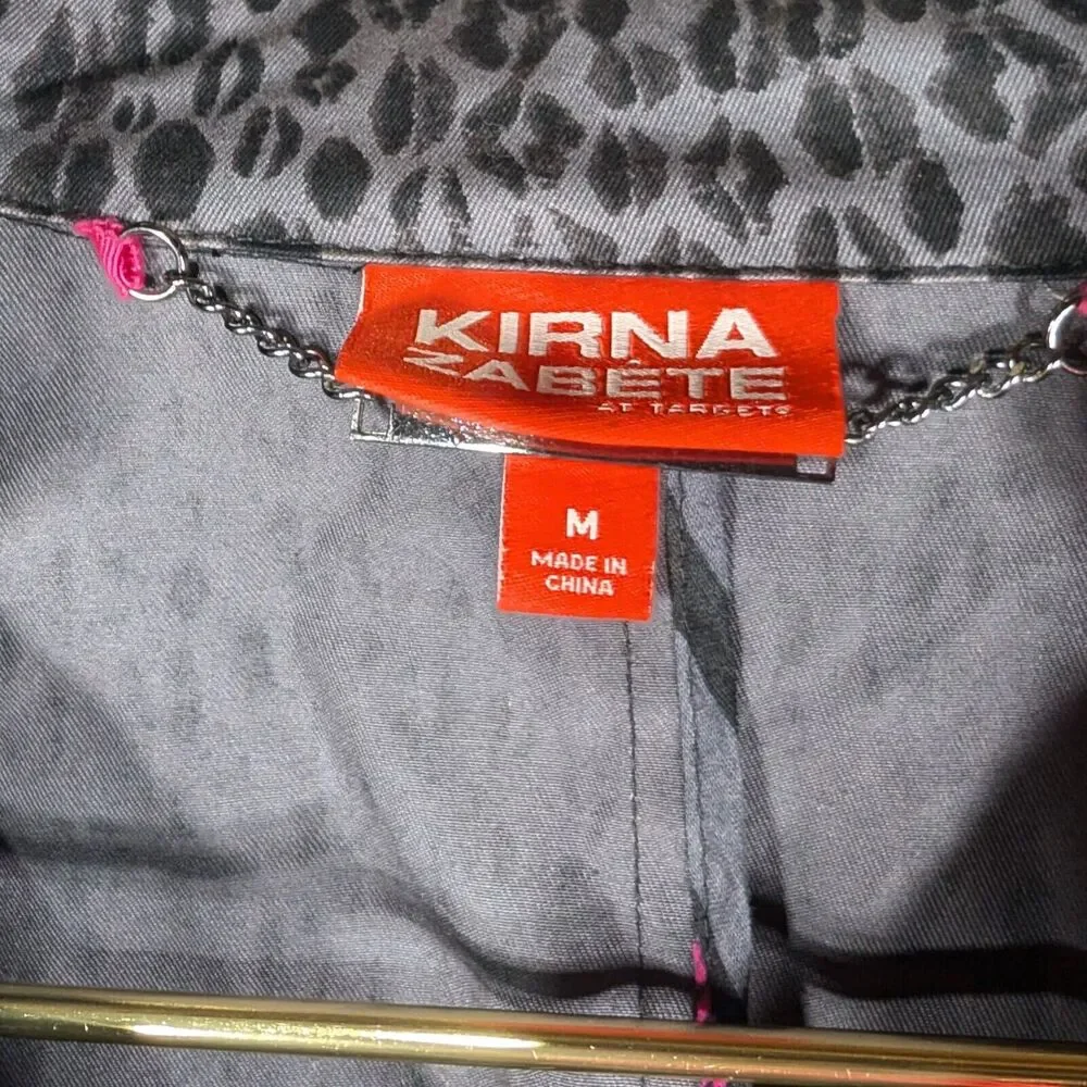 Kirna Zabete Jacket Womens Size Medium Black Grey Animal Print Trench